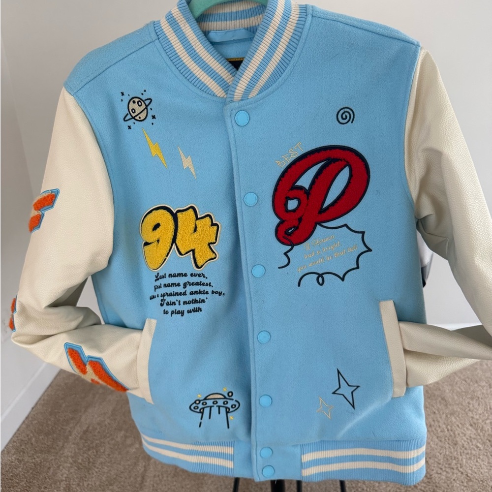 Blue and Cream Kids Varsity Jacket